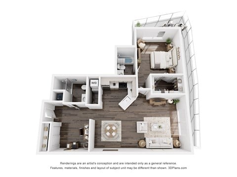 Floor plan for 1 bed, 1 bath, 805 sqft